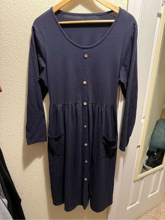 Dresses & Skirts - Cottagecore Navy Button-Front Long Sleeve Dress